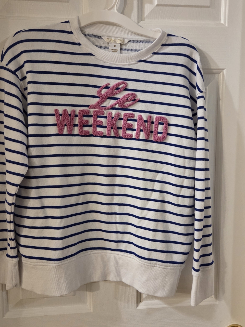 Shiraleah White & Blue Striped 'Le Weekend' Chenille Sweatshirt